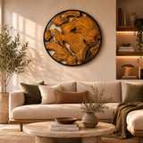 Handmade olive wood wall art with a natural live edge in a rustic modern metal frame