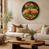Olive wood moss clock showing the live edge and green moss inlay