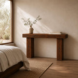 Side profile of the narrow sofa table showing solid wood thickness and clean legs