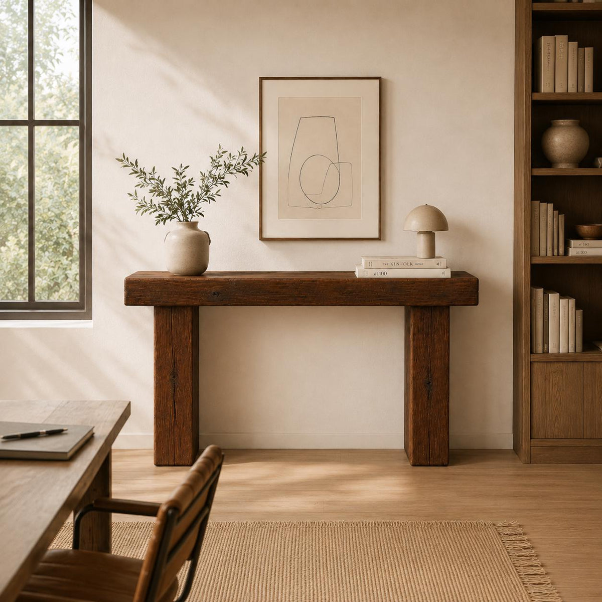 Detail of the joinery and handmade craftsmanship on the console edge