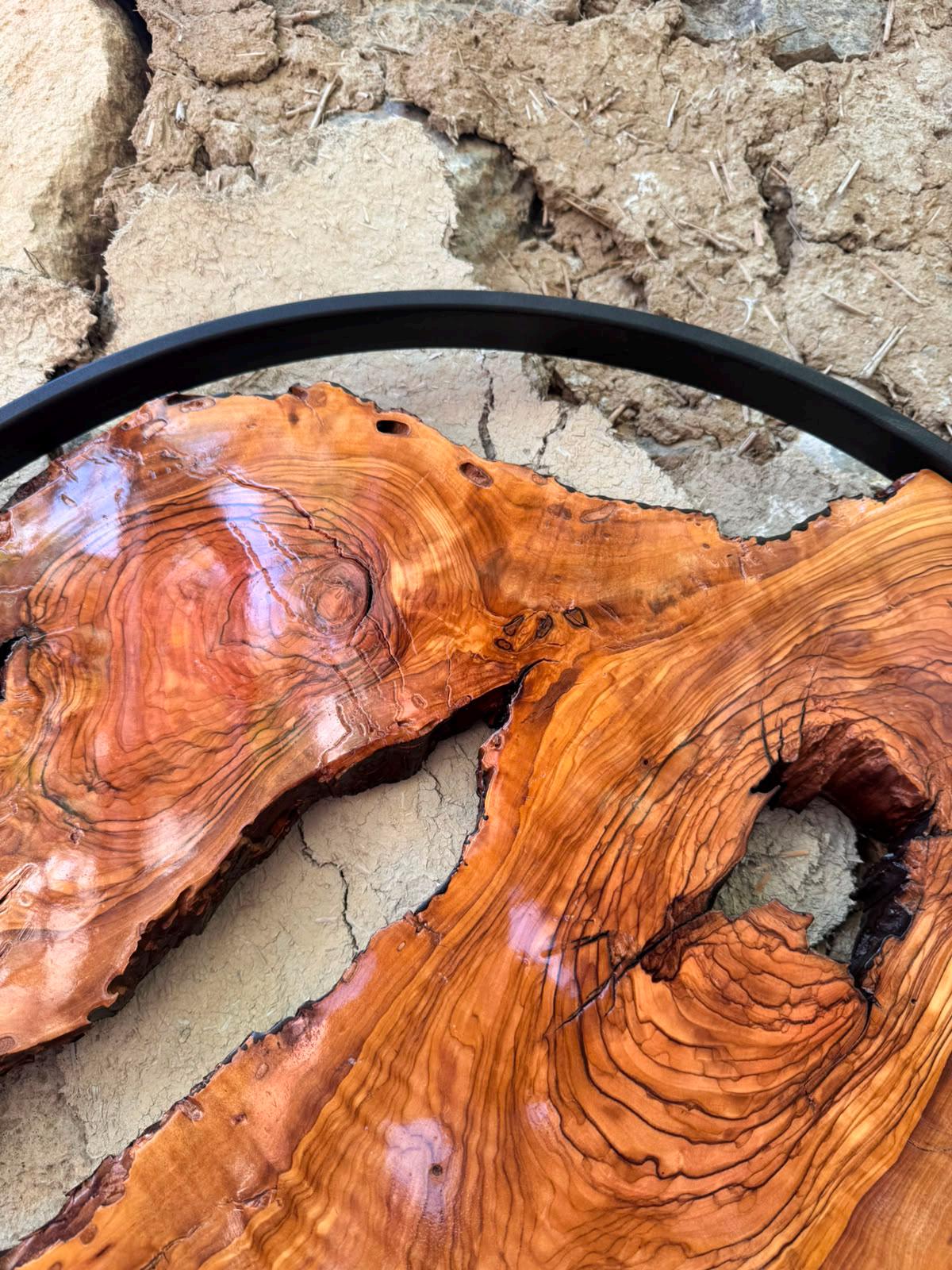 Organic modern olive wood wall sculpture showing natural grain detail