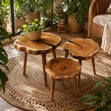Epoxy wood coffee table styled in a contemporary living room