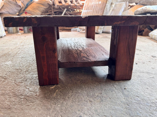 Solid Taurus cedar tabletop showing grain and knots