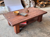 Workshop view of the finished cedar table