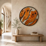 Rustic modern wood wall art on a neutral living room wall