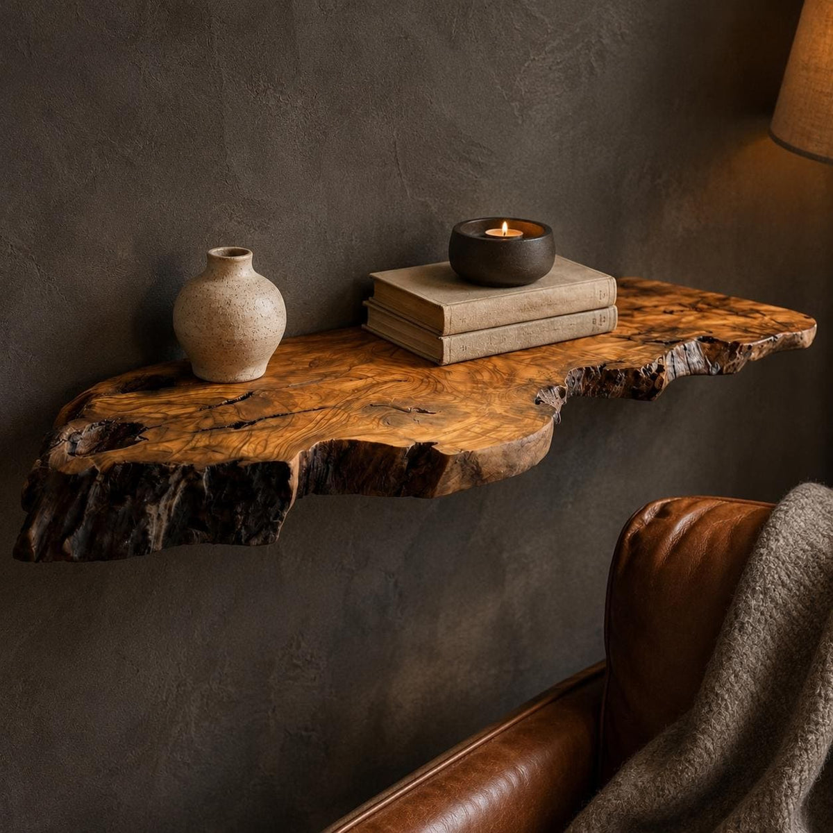 Floating shelf in a kitchen or bathroom setting