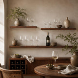 Chestnut brown shelf in a living room with candles