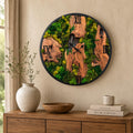 Roman numeral moss wall clock with olive wood live edge frame and lush preserved moss face