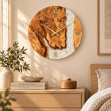White resin olive wood clock in an interior setting