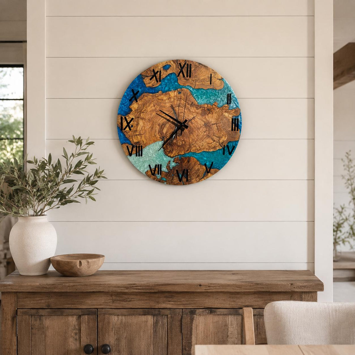 Large coastal wall clock in an interior