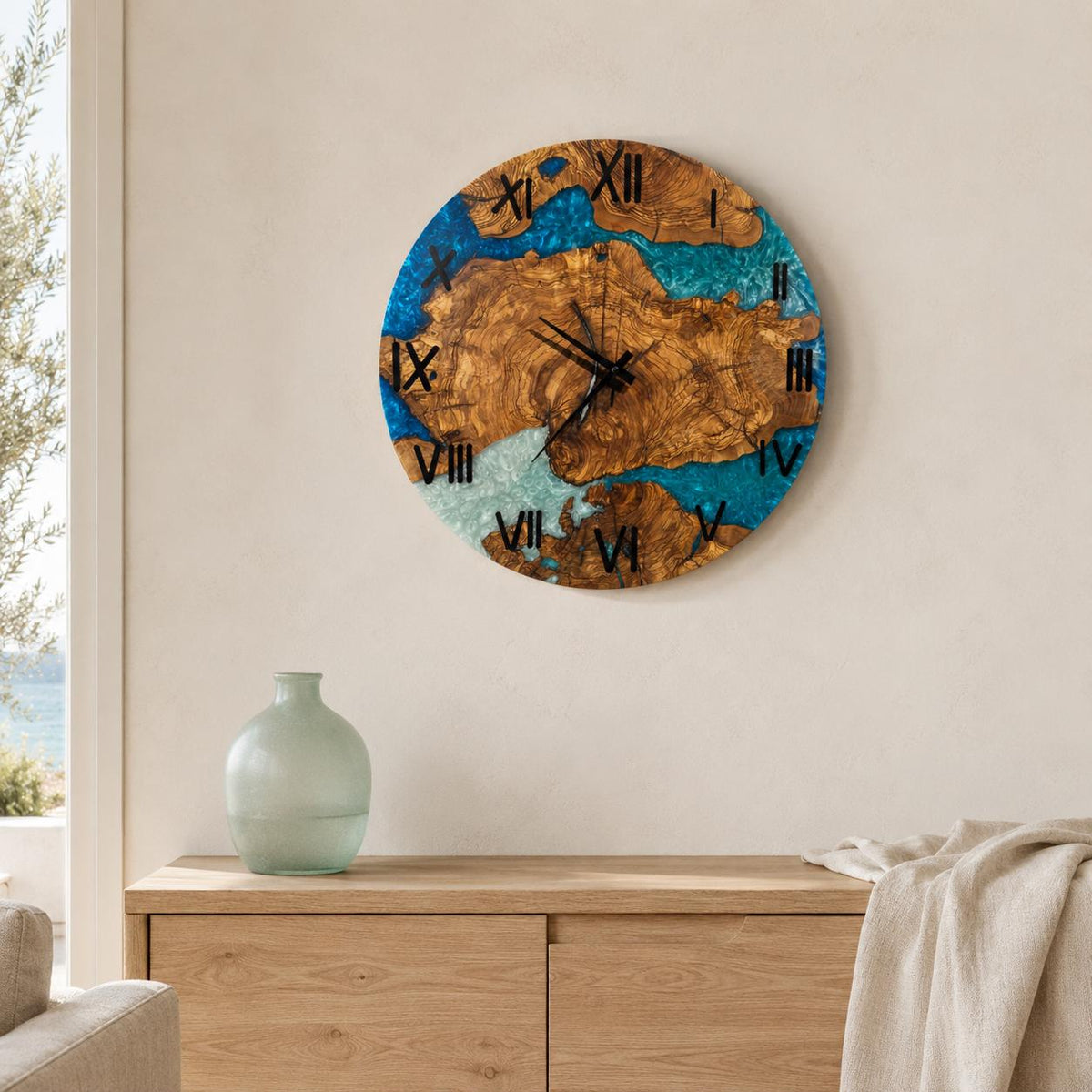 Coastal clock styled with neutral decor