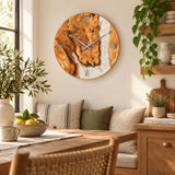 White epoxy olive wood clock with silver hardware