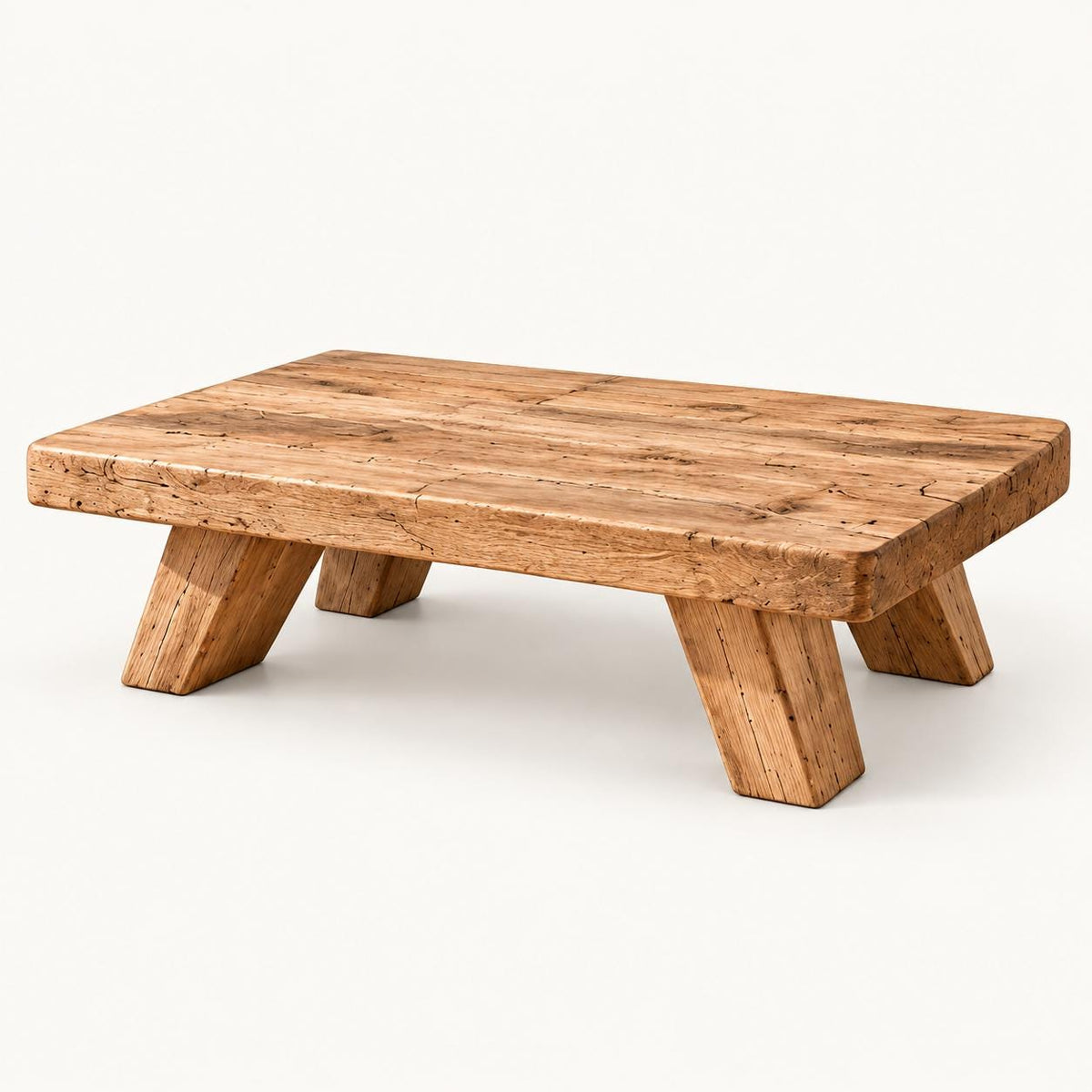 Solid wood centre table showing the natural grain and substantial construction