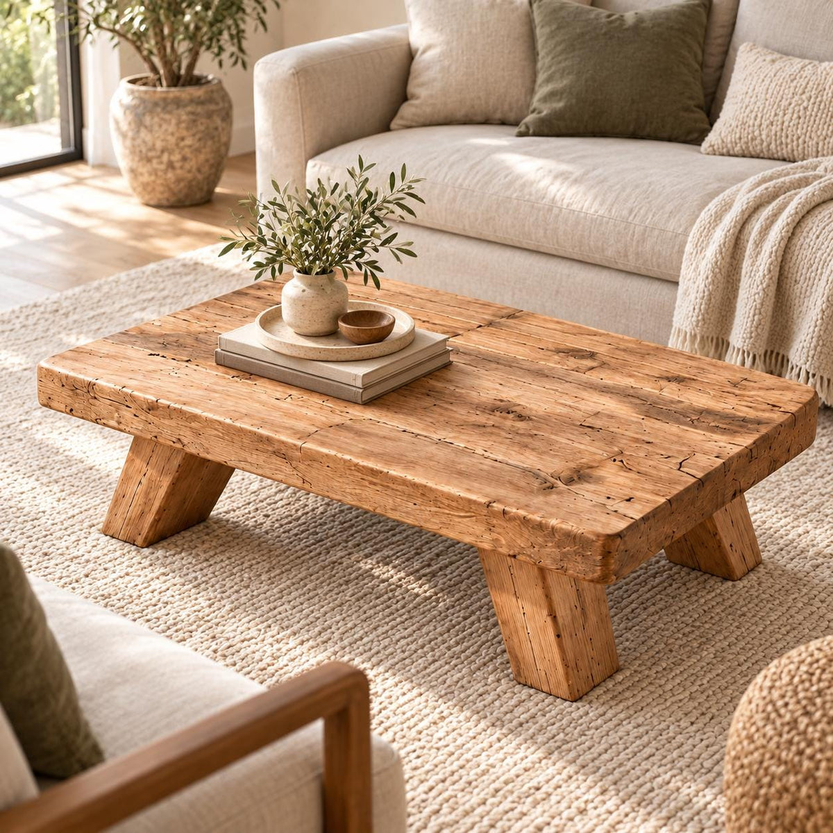 Close-up of the 7 cm thick solid wood tabletop edge