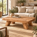 Solid wood coffee table in a Japandi living room