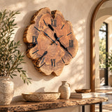 Frameless olive wood clock, numeral style option