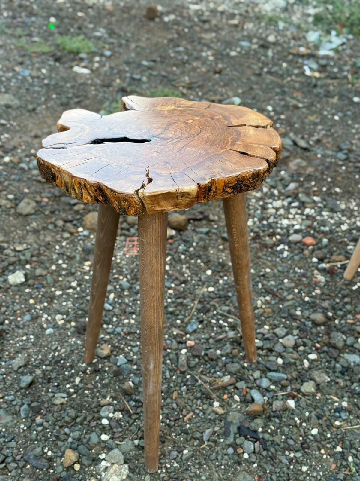 Olive wood accent table from above