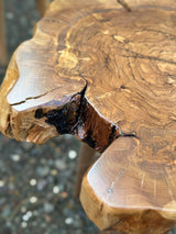 Side profile of the live edge olive tree table