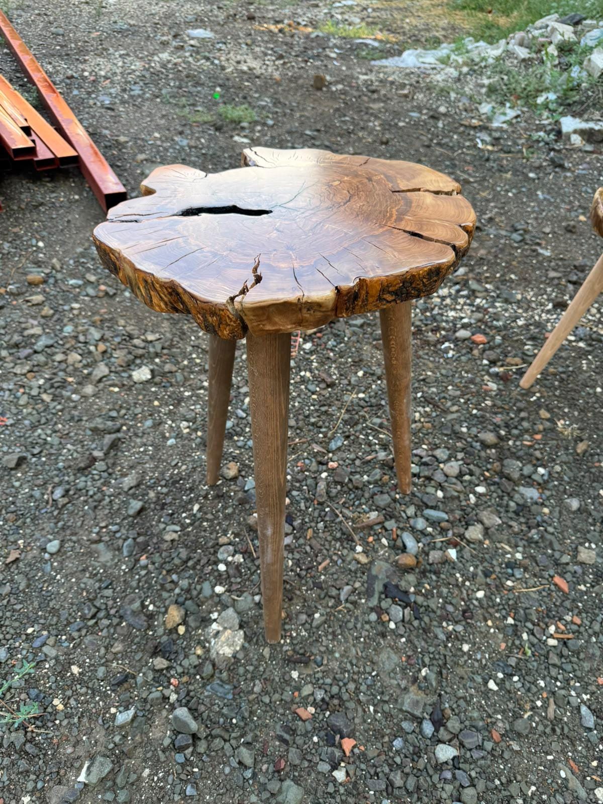 Olive tree coffee table in a reading nook