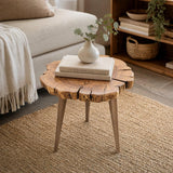 Olive wood slab table top with visible grain rings