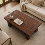 Rustic cedar coffee table beside a linen sofa - visualisation