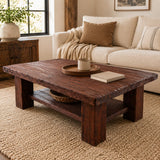 Cedar coffee table with lower shelf in a living room - visualisation